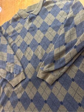 Saddlebred Blue and Olive Argyle V-Neck Polo Sweater